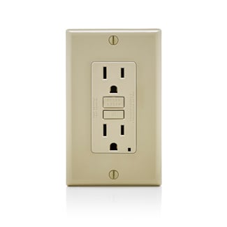 GFNT1-FI SmartlockPro Slim Feed Through Monochromatic Self-Test Slim GFCI Receptacle, 120 V AC, 15 A, 2 Poles, 3 Wires, Ivory