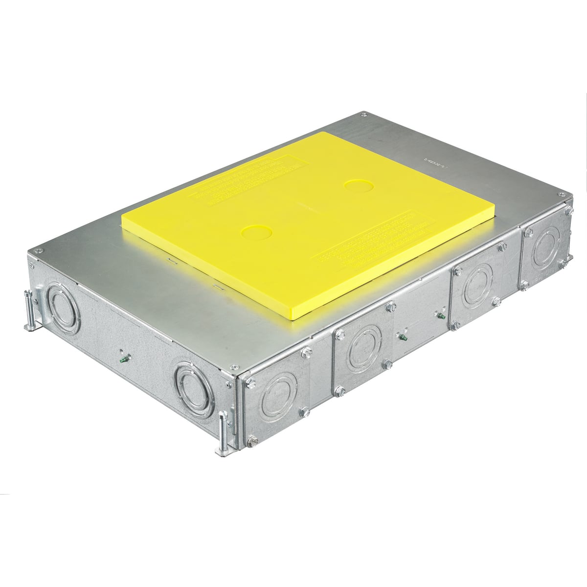 CFB6G30 Above Grade Fully Adjustable Folded Standard Floor Box, Stamped Steel, 33 cu-in Capacity, 6 Gangs, 16 Knockouts, 17.45 in L x 11.04 in W x 2.98 in H
