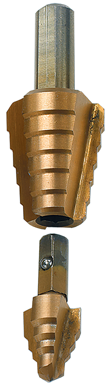 RTTP6010 Replaceable Tip Step Drill Kit, 1/4 in Dia Min Hole, 7/8 in Dia Max Hole, 5 Steps, M2 HSS, 1/4 in Shank
