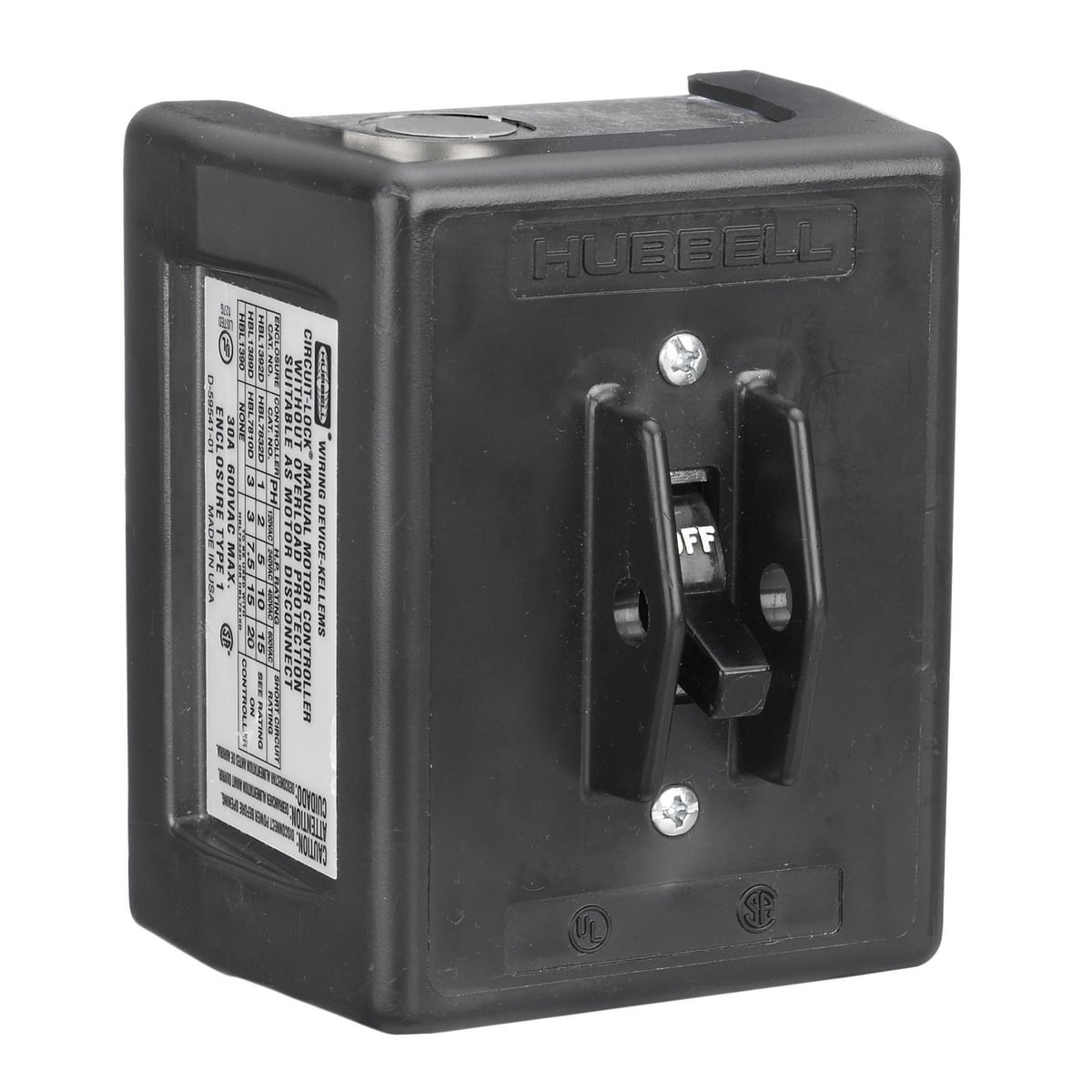 HBL1392 HBL Switched Disconnects and Enclosures, 600 V AC, 30 A, 2, 5, 10, 15 HP, 2 Poles