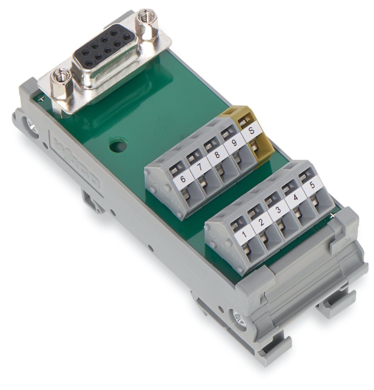289-575 2-Row Interface Module, 125 V DC, 2 A, 28 to 12 AWG Wire, 9 Poles, DIN Rail Mount