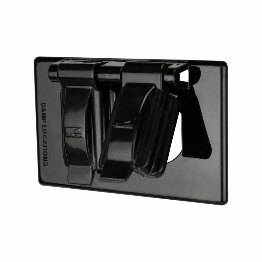 Eaton Rhinobox duplex receptacle cover, Damp location, Black, Pro grip, Glass-filled nylon