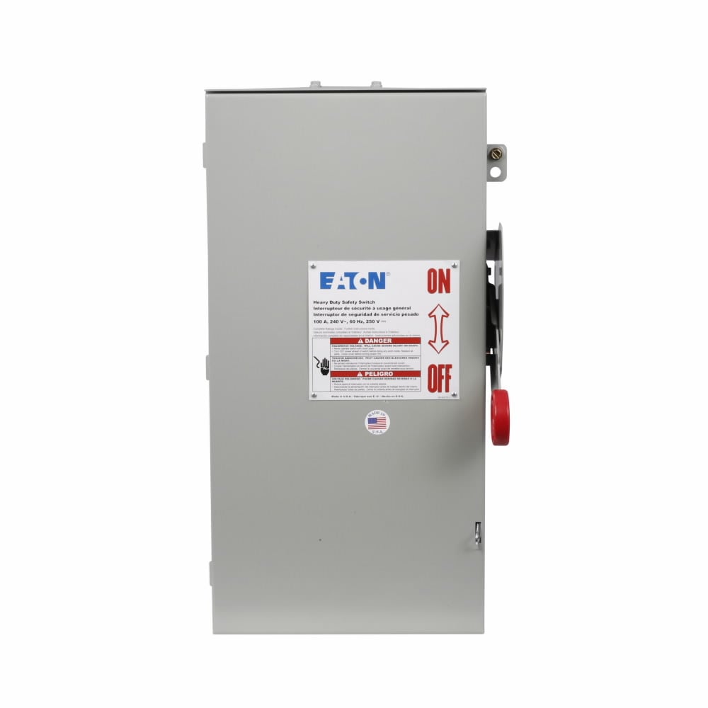 DH263NRK Heavy Duty Fusible Single Throw Safety Switch With Neutral, 600 V AC, 100 A, 25 hp, 30 hp, 40 hp, DPST Contact, 2 Poles
