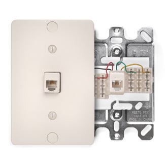 40253-T 110-Style Quick Connect Telephone Wall Phone Jack With Metal Base, 1 Gangs, 3 in W, Plastic, Box Mount