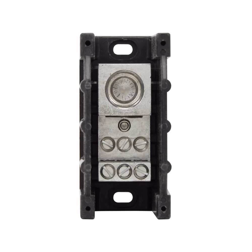 Eaton Bussmann series power distribution block, 600 Vac, 600 Vdc, 380A, Power distribution block, Single-pole, SCCR: 10 kA, Black, Molded Thermoplastic Base, Tin-plated aluminum connector