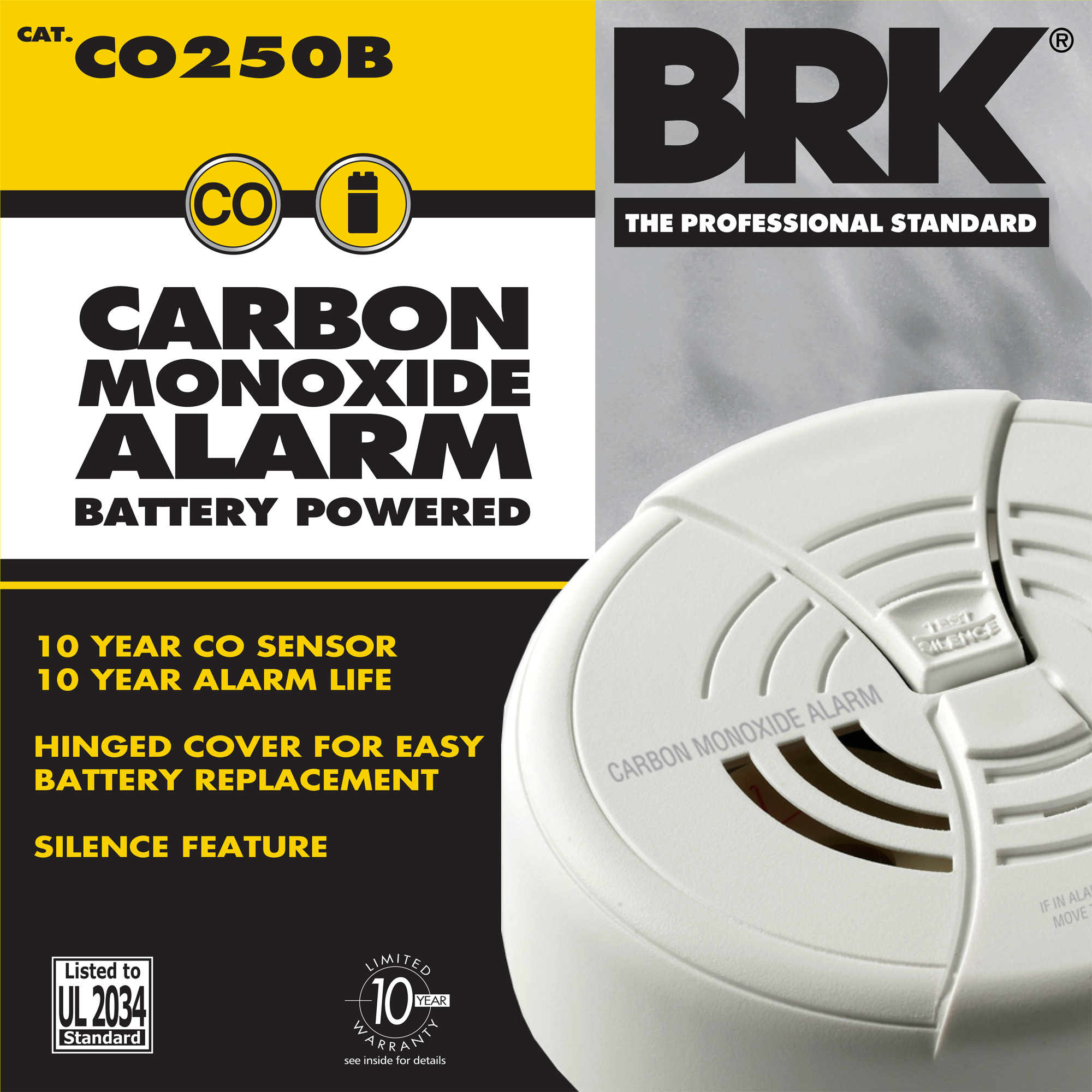 CO250B Carbon Monoxide Alarm, 9V Alkaline Battery-operated, Electrochemical