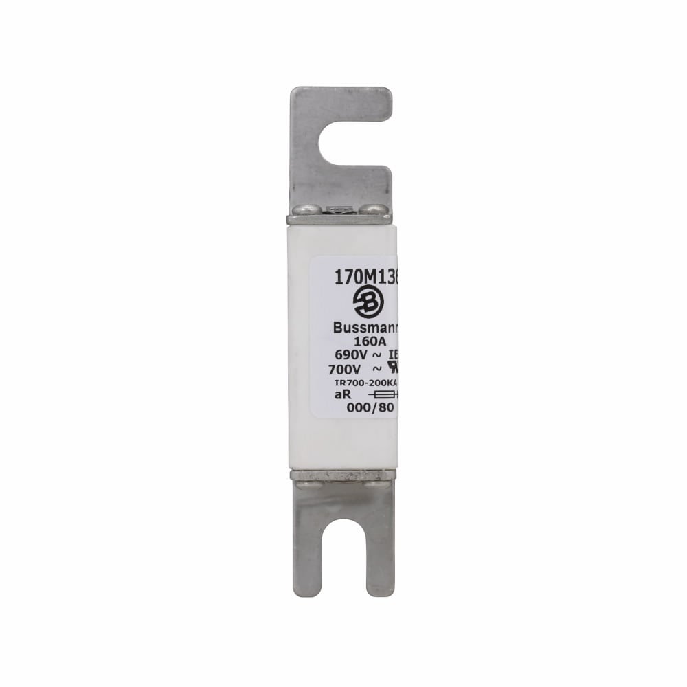 Eaton Bussmann series high speed square body fuse, 700V (UL), 690V (IEC), 160A, 200 kAIC, Top fuse status indicator, Fuse, Blade end X blade end, Class aR, DIN 43 620 - 170M1369