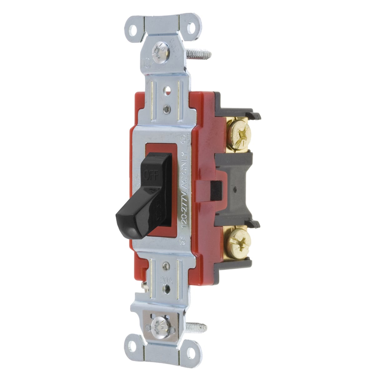 1221BK 2-Position Heavy Duty Standard Toggle Switch, 120 to 277 V AC, 20 A, 5540 W Power Rating, 2-Position Contact