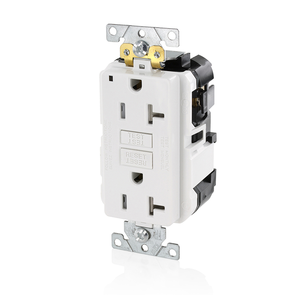 MGFT2-W SmartlockPro Slim Feed-Through Self-Test Tamper-Resistant GFCI Receptacle, 125 V AC, 20 A, 2 Poles, 3 Wires, White