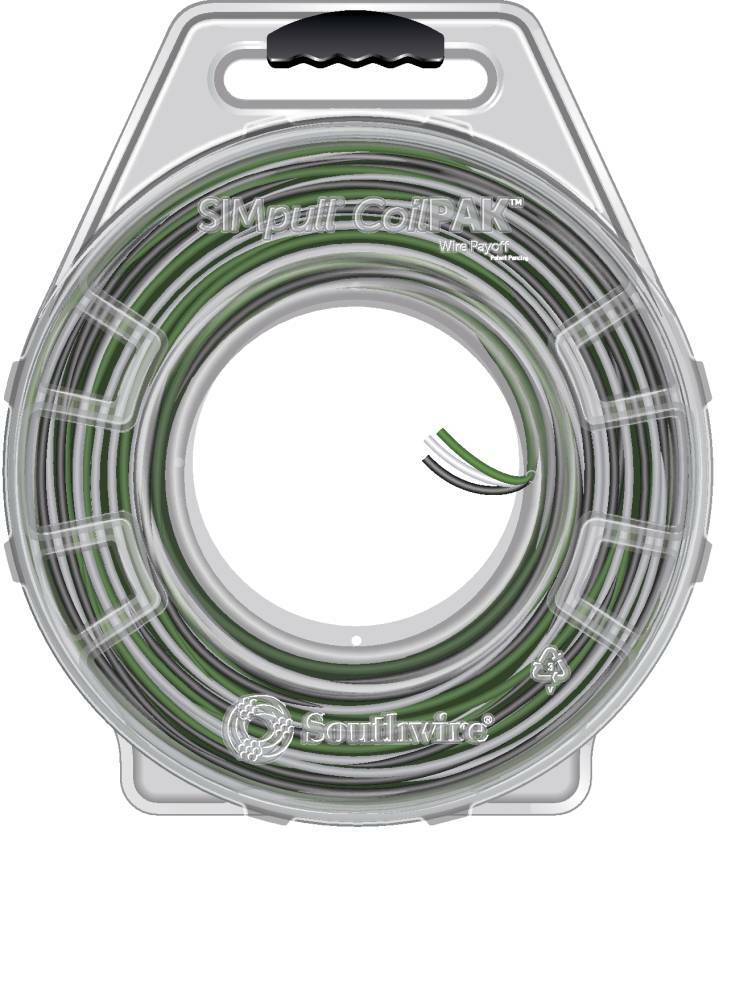 58389701 THHN Wire, 12 AWG, 3 Copper Conductors, Solid, Black/White/Green, 600 ft CoilPak
