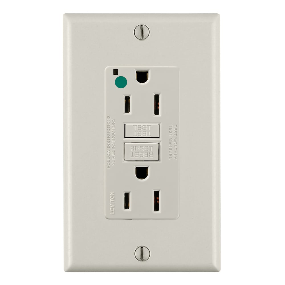 GFNT1-HGT SmartlockPro Slim Feed Through Non-Tamper Resistant Self-Test GFCI Receptacle, 125 V AC, 15 A, 2 Poles, 3 Wires, Light Almond