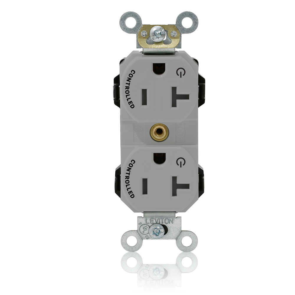 M5362-2SG Lev-Lok Duplex Heavy Duty Straight Blade Receptacle, 125 V AC, 20 A, 2 Poles, 3 Wires, Gray