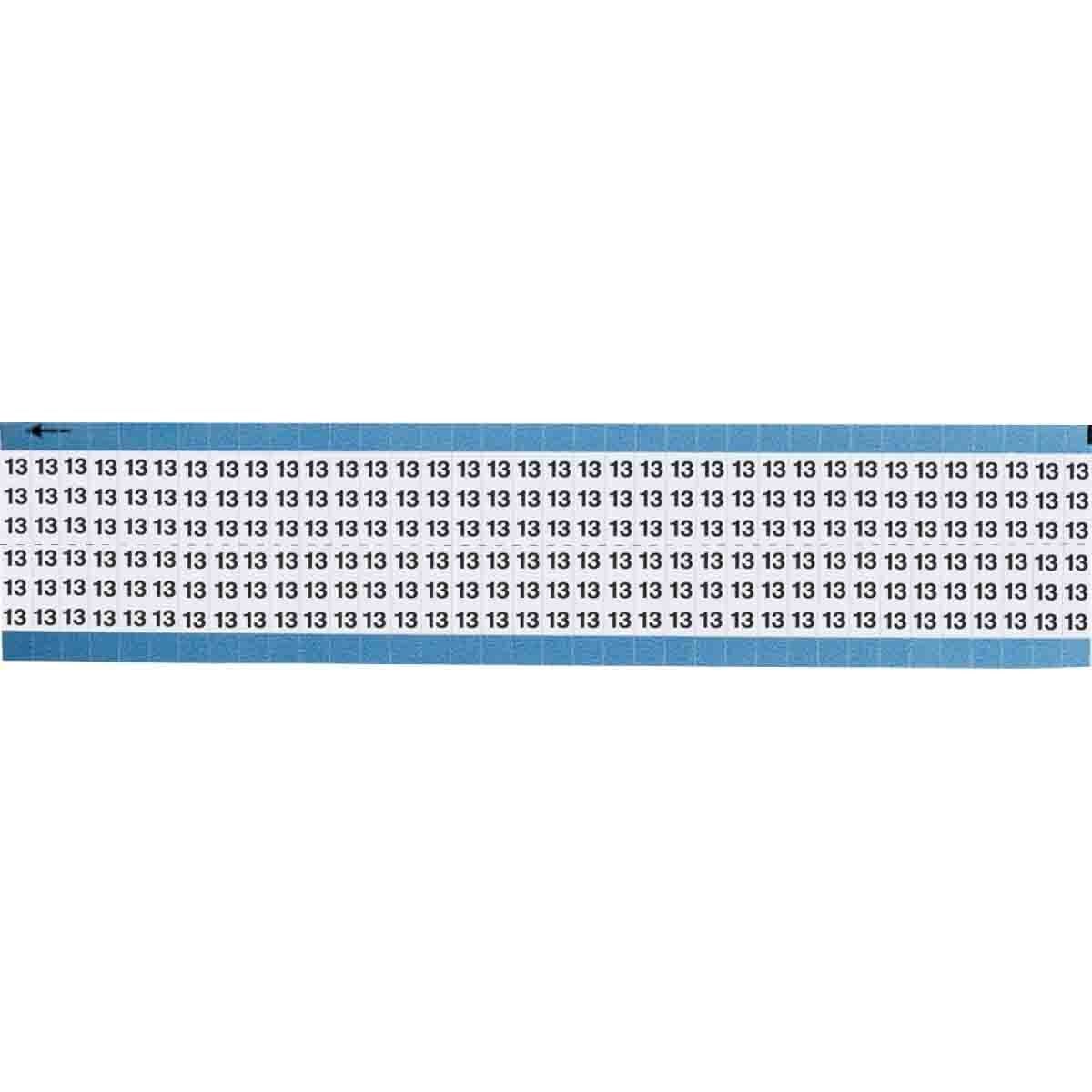 TWM-13-SC-PK TWM Die-Cut Pre-Printed Solid Number Wire Marker Card, 3/4 in L x 1/4 in W, Black on White, B-702 Low Profile Vinyl Coated Polyester, 72 Markers per Card