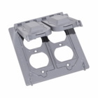 Eaton Crouse-Hinds series weatherproof self-closing cover, Gray, Die cast aluminum, Two-gang, Multi-use for two GFCI, two duplex or two 1.38" diameter opening or combination