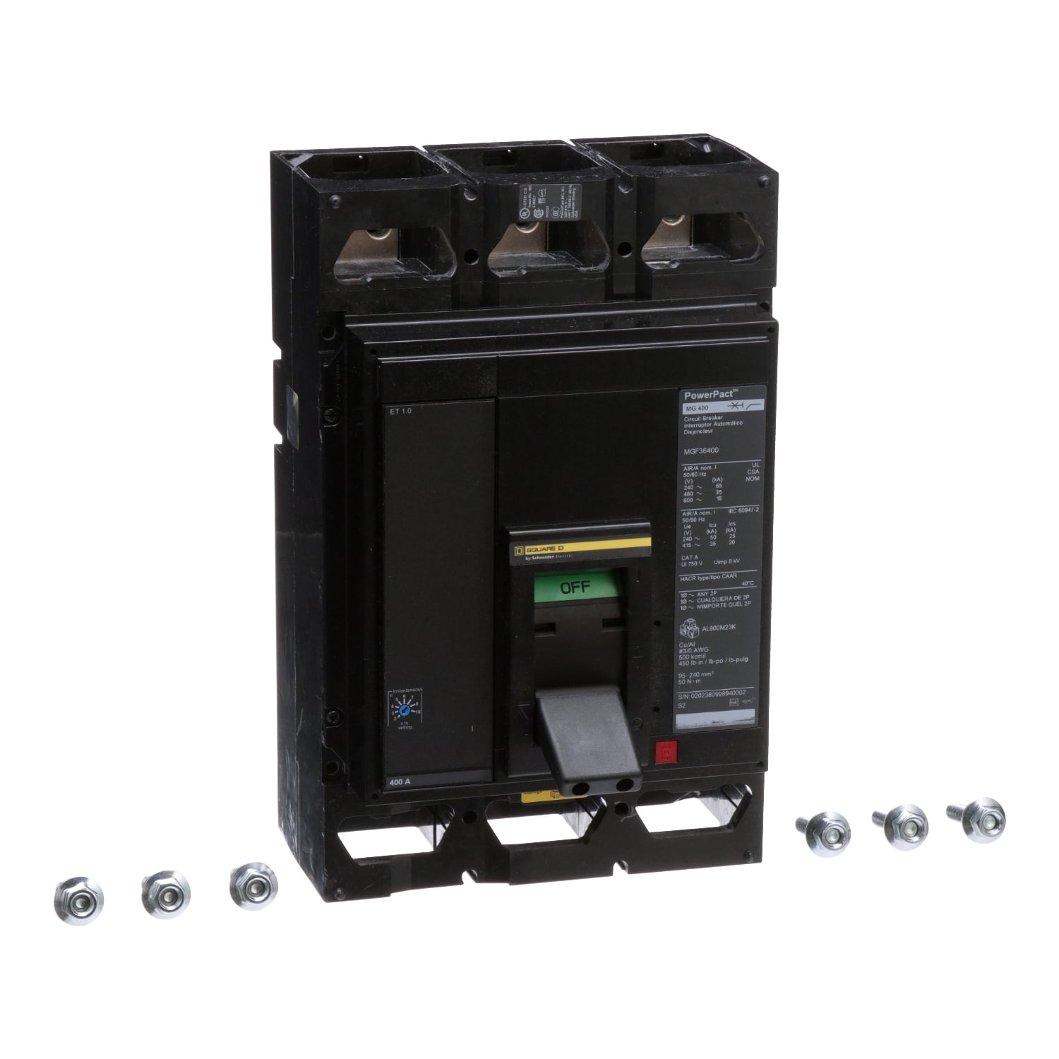 MGF36800 PowerPact 80% Rated Molded Case Circuit Breaker, 600 V AC, 800 A, 18/35/65 kA Interrupt, 3 Poles, Electronic Trip