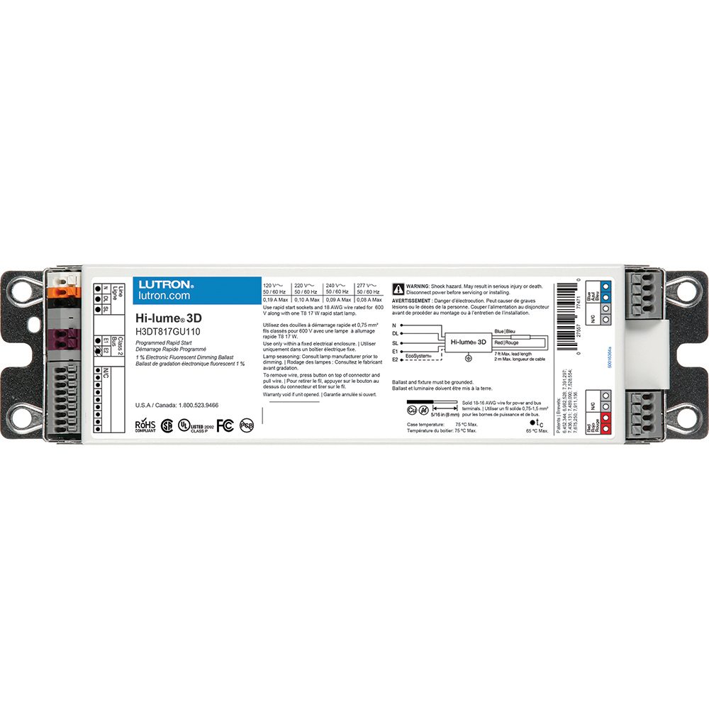 H3DT817GU110 Hi-Lume 3D 3-Wire G-Type Case Architectural Style Universal Dimming Ballast, T8 Lamp, 17 W Lamp, 120/240/277 VAC, Programmed/Rapid, 1 Ballast Factor