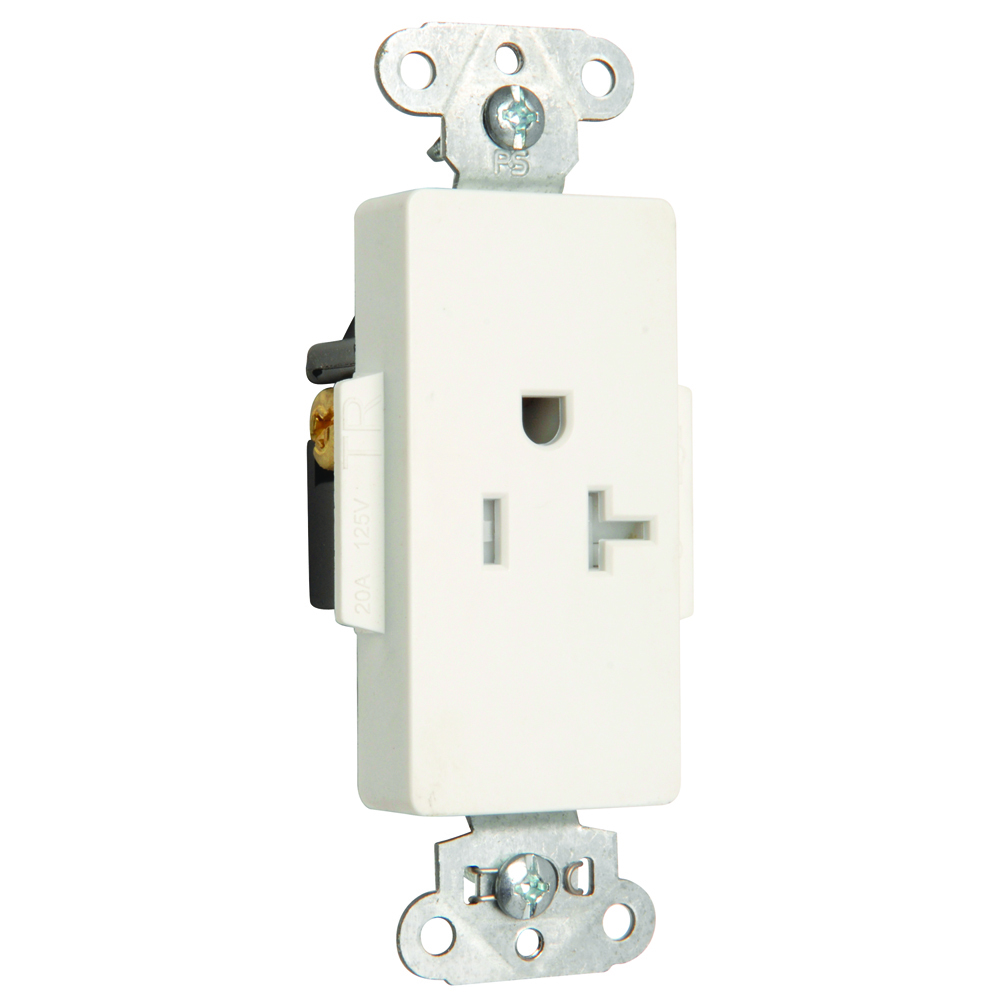 TR26361W 20 Amp 125V Spec-Grade Decorator Duplex Receptacle, Back and Side Wire, White