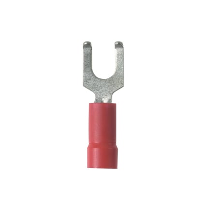 PV18-8FF-CY Pan-Term PV-FF Loose Piece Fork Terminal, #16 Conductor, 0.94 in L, Brazed Seam/Funnel Entry Barrel, Copper, Red