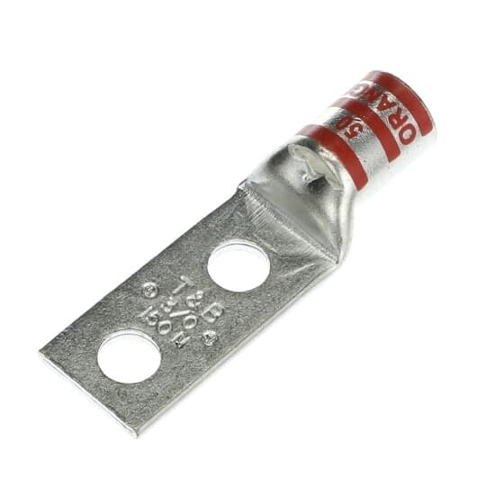 54211 Color-Keyed 54200 2-Hole Non-Insulated Compression Lug With Peep Hole, 3/0 AWG Copper Conductor, Die Code: 50, 3/8 in Stud, Copper