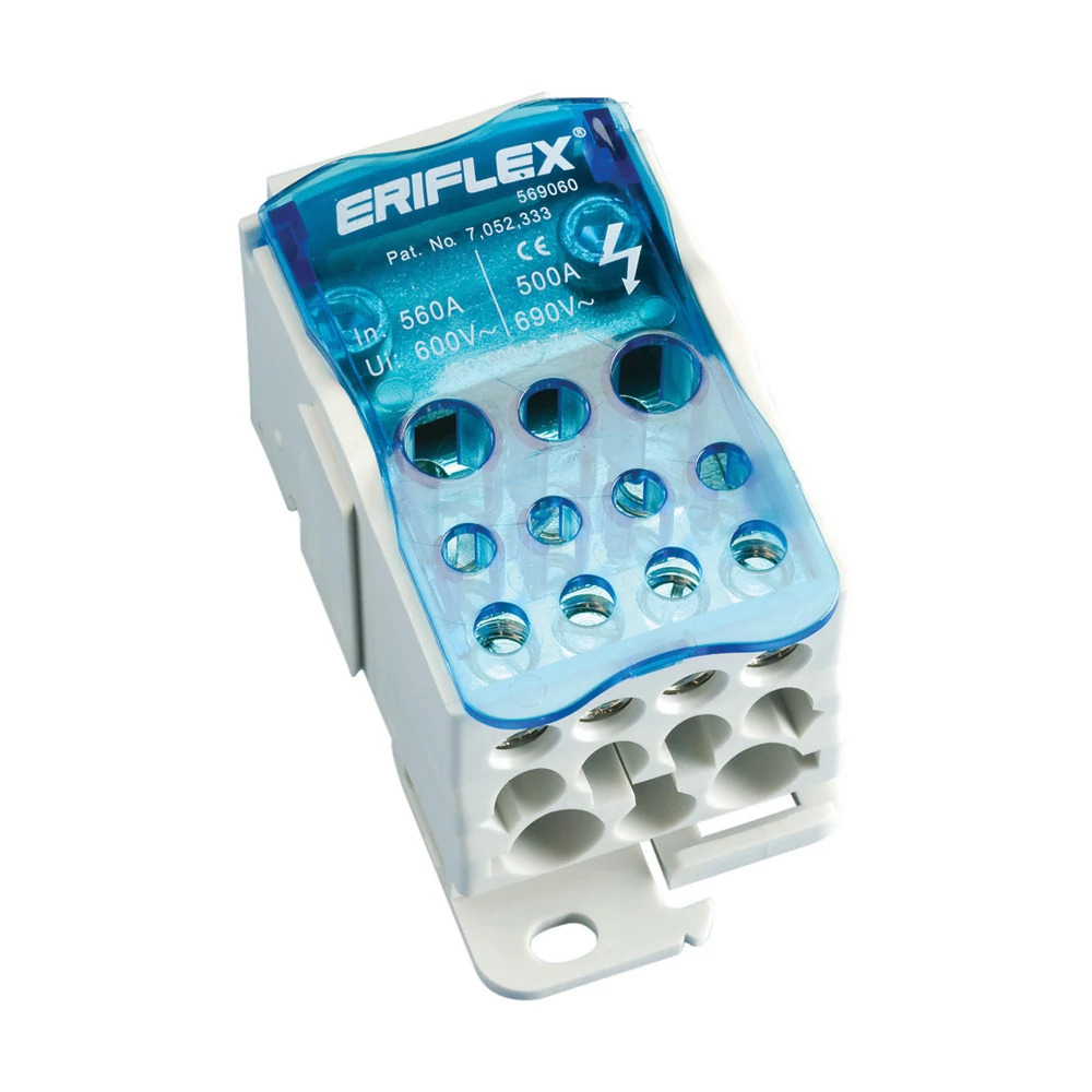 UDF-500A ERI2 Distribution Block, 600 V AC, 1000 V AC/DC, 500/335 A, 1 Poles, (2) 8 to 1 AWG Wire, Copper/Thermoplastic