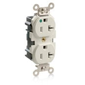MT830-T Lev-Lok 1-Phase Duplex Heavy Duty Self-Grounding Tamper Resistant Straight Blade Receptacle, 125 V AC, 20 A, 2 Poles, 3 Wires, Light Almond