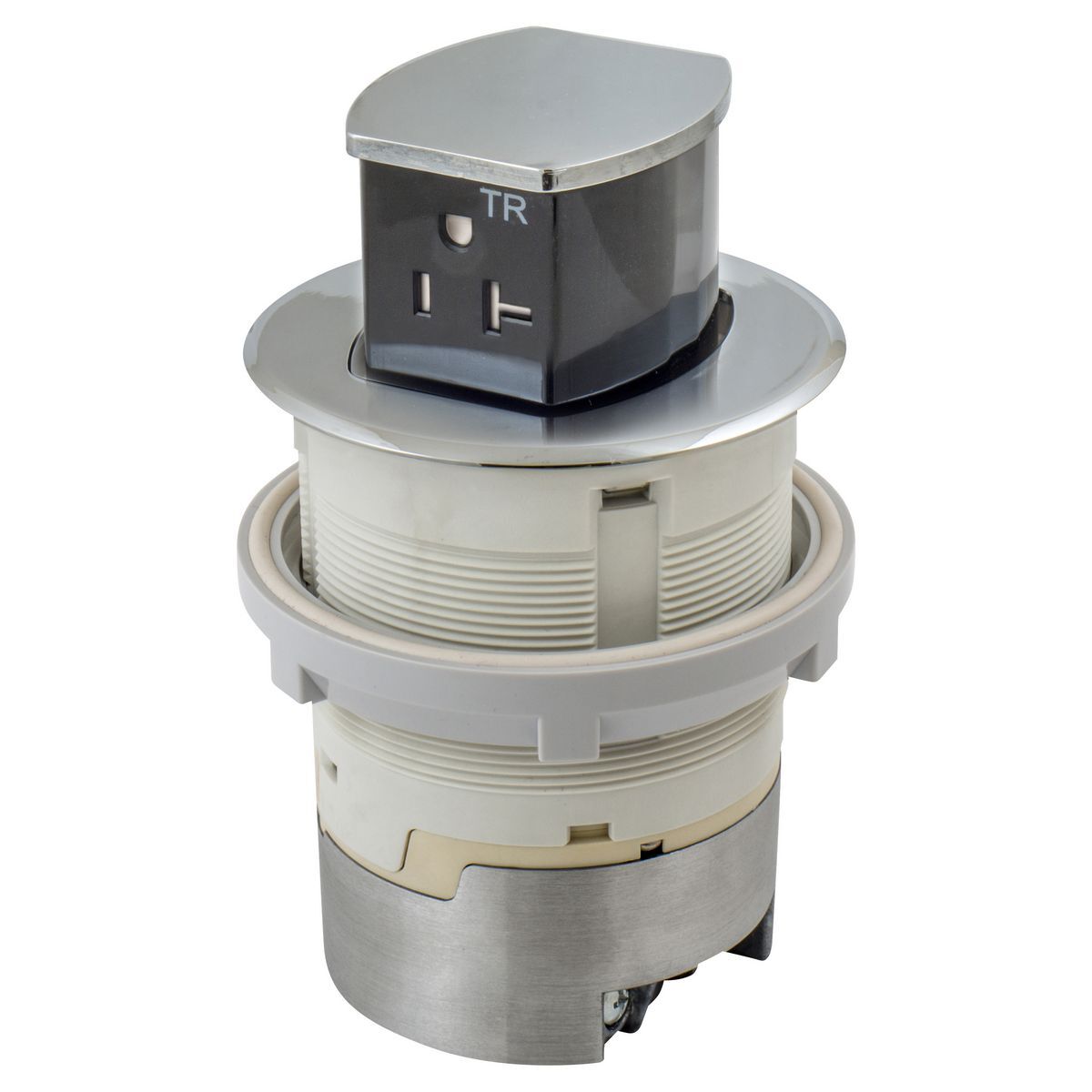 RCT220CH 1-Outlet Pop-Up Standard Tamper-Resistant Kitchen Counter Receptacle, 125 V, 20 A, 2 Poles, 3 Wires, Chrome