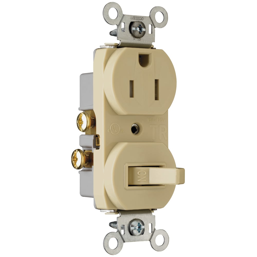 691TRI 15 Amp 120V/125V Combination Single-Pole Toggle Switch and Single Receptacle, Ivory