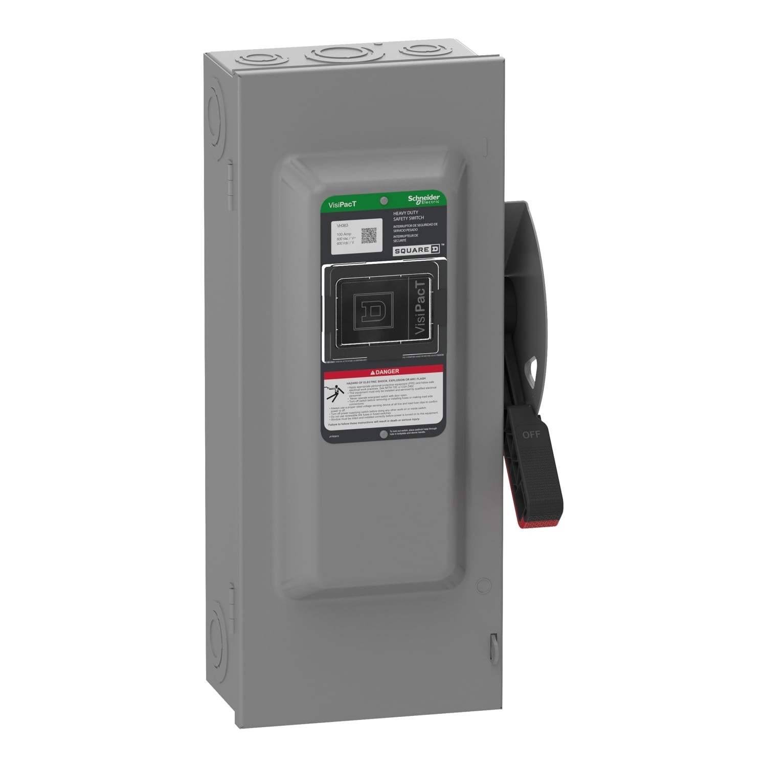 VH363 Heavy Duty Fusible Disconnect Safety Switch, 600 V AC, 600 V DC, 100 A, 25, 30, 50, 60, 100 hp, 3 Poles