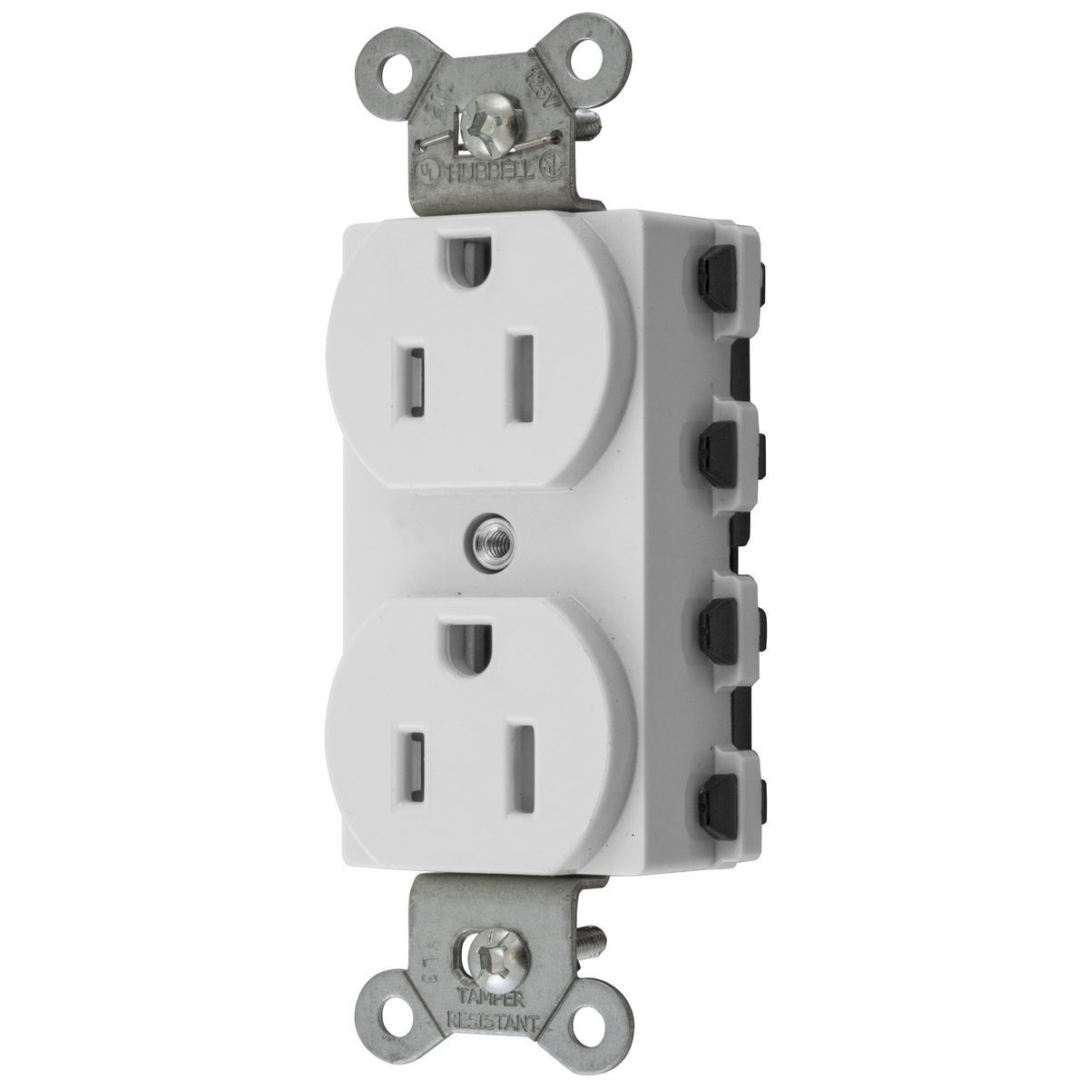 SNAP5262WTRA 1-Phase Duplex Extra Heavy Duty Standard Tamper Resistant Traditional Screw Mount Straight Blade Receptacle, 125 V AC, 15 A, 2 Poles, 3 Wires, White