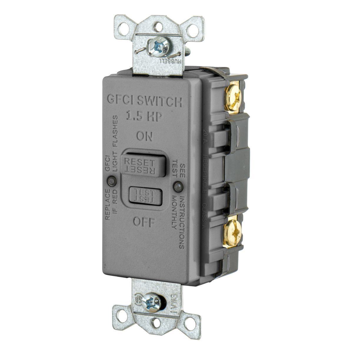 GFBFHP20GY Blank Face Standard GFCI Receptacle, 125 V AC, 20 A, 3 Wires, Gray