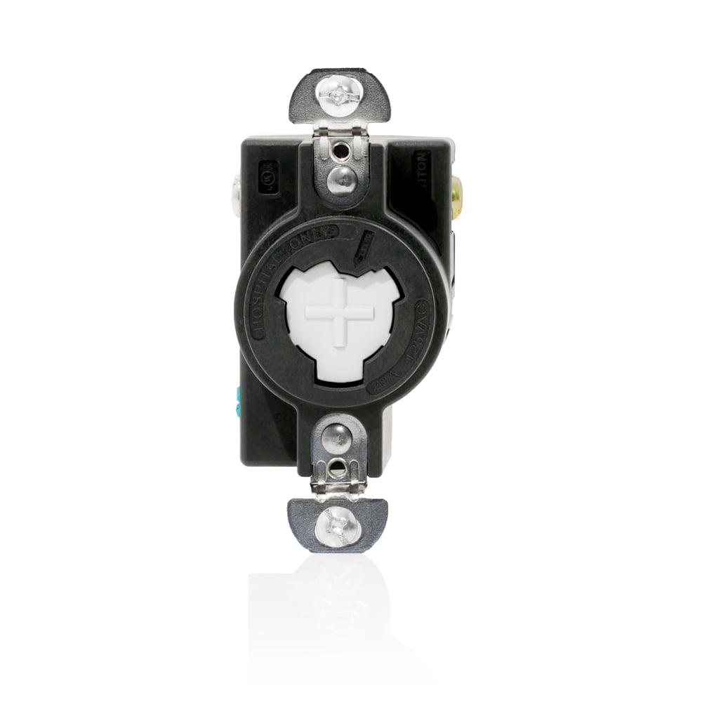 23000-LHG Grounding Flush Mount Power Interrupting Locking Receptacle, 125 V AC, 20 A, 2 Poles, 3 Wires, Black