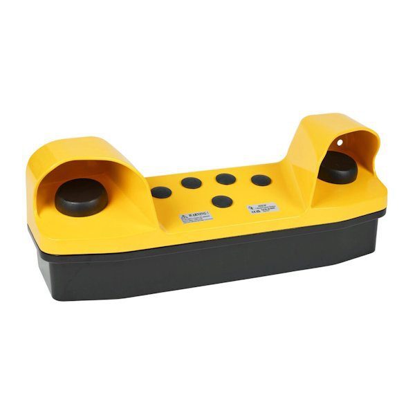 Two-hand control station (Die-Cast painted yellow) fitted with 2 x ZF buttons