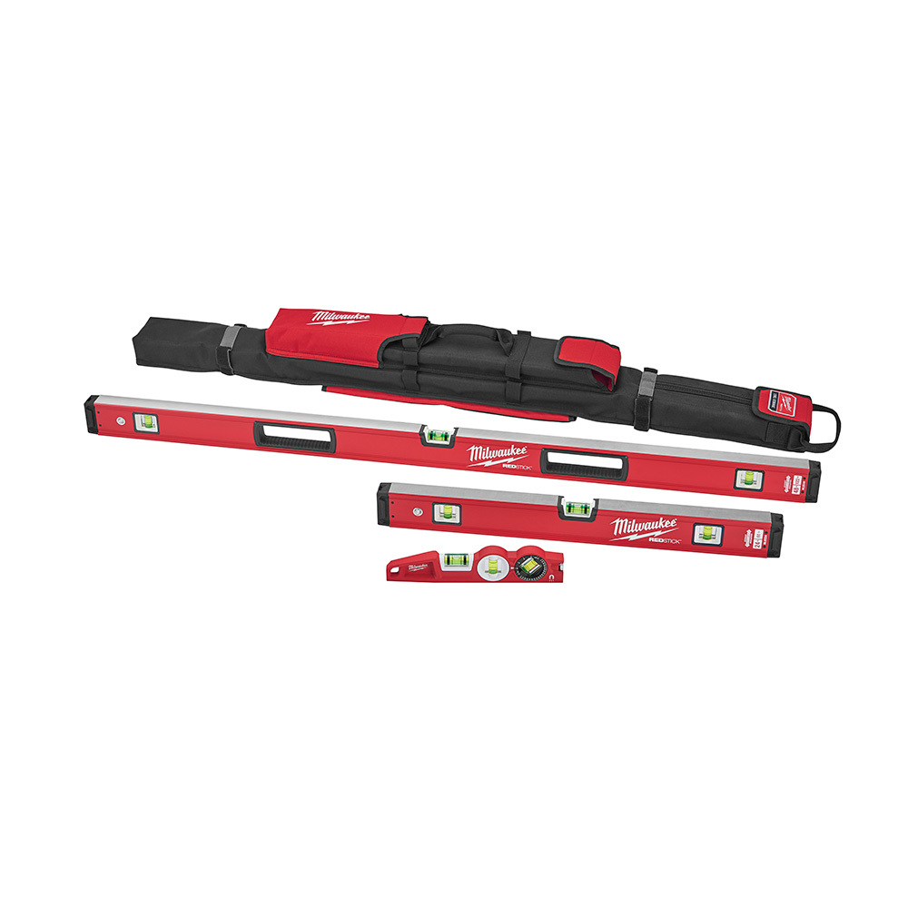 MLBXC48 Level Starter Set, 10 in, 24 in, 48 in L, 3 Vials, Aluminum, (1) Level/(2) Plumb Vial Position, 0.0005 in Accuracy