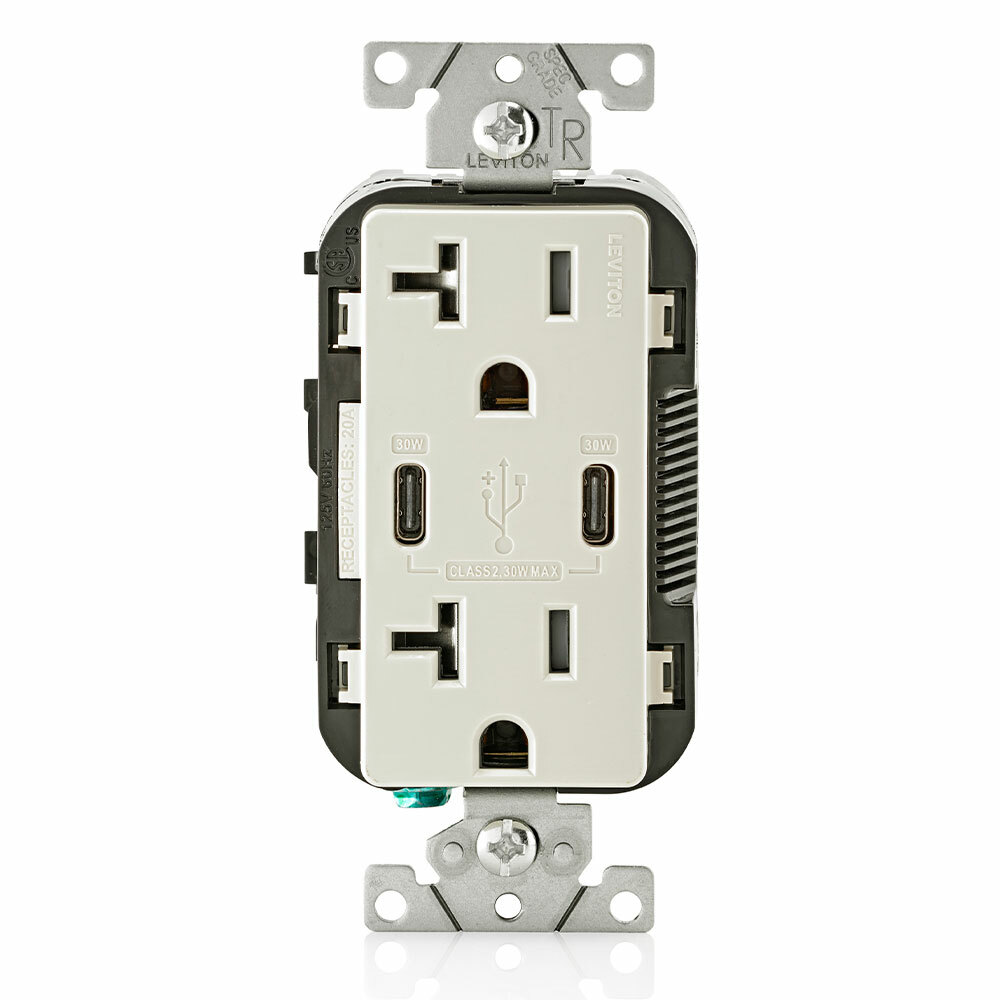 T5835-T Decora Plus Combination Grounding Tamper-Resistant Duplex Receptacle and USB Charger, 125 V AC, 20 A, Light Almond