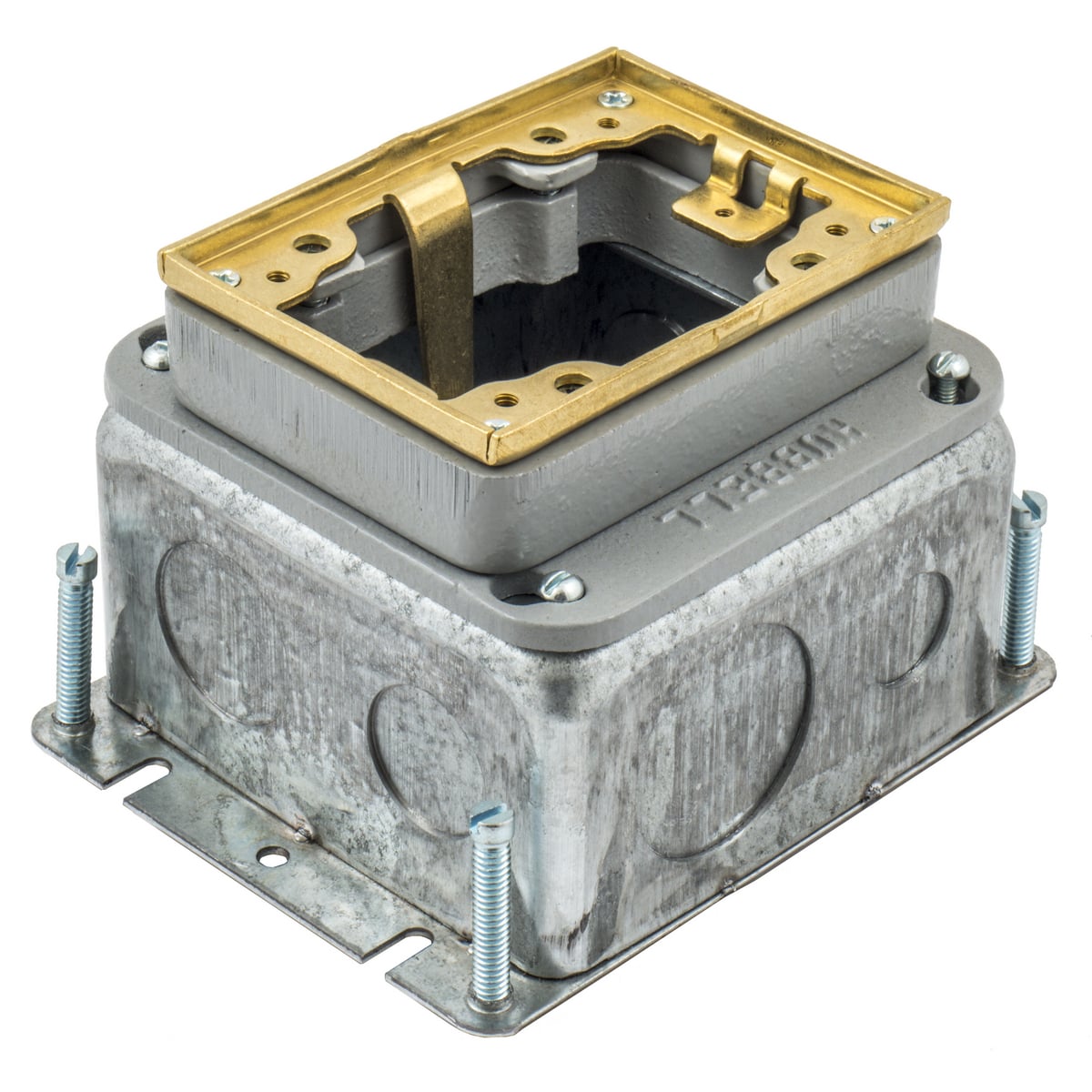B2427 Deep Fully Adjustable Floor Box, Stamped Steel, 54 cu-in Capacity, 1 Gangs, 1 Outlets, 9 Knockouts, 6 in L x 4.81 in W x 3.9 in H