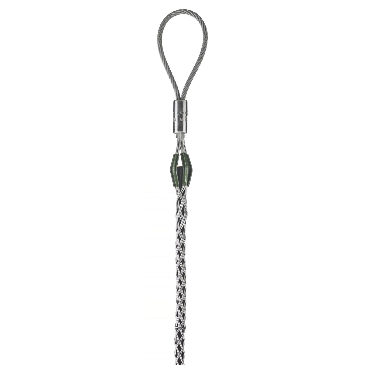 03302050 Standard Multiple Strength Non-Mounted Pulling Grip, 1 to 1.24 in Dia Cable, 52 in L Mesh, 1/2 in Dia Eye, 4920 lb Load, Galvanized Steel