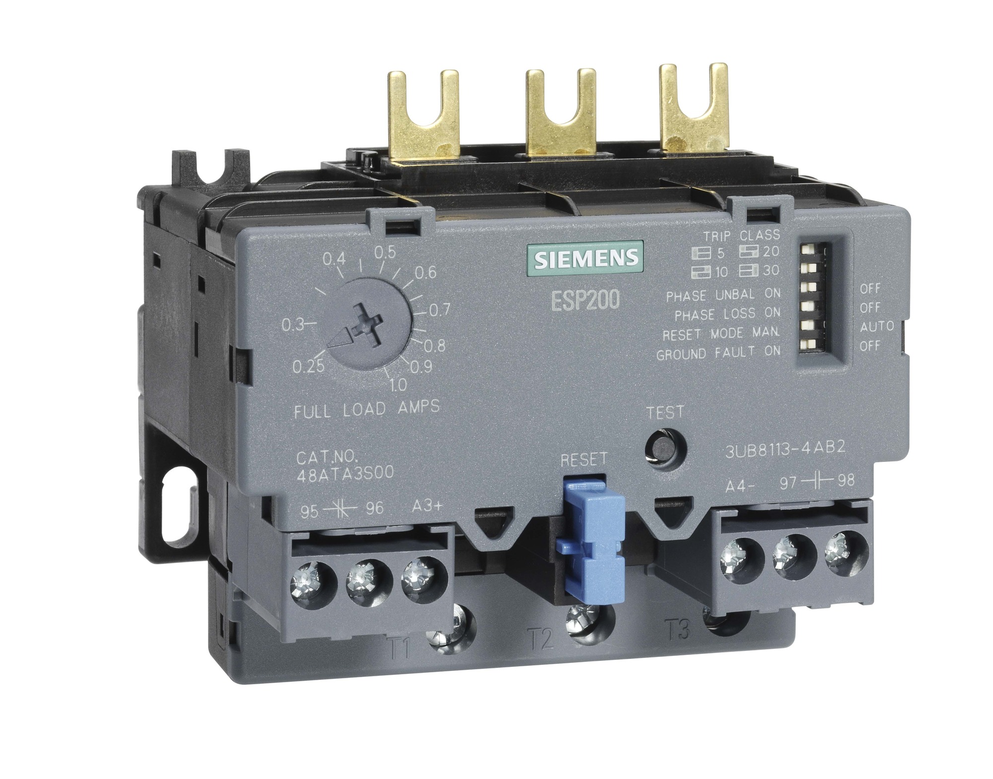 3UB81134BB2 ESP200 3-Phase Solid State Overload Relay, 0.75 to 3.4 A, 1NO-1NC 1 Form A/1 Form B Contact