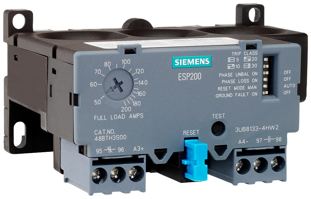 3UB81334HW2 ESP200 3-Phase Solid State Overload Relay, 50 to 200 A, 1NO-1NC 1 Form A/1 Form B Contact