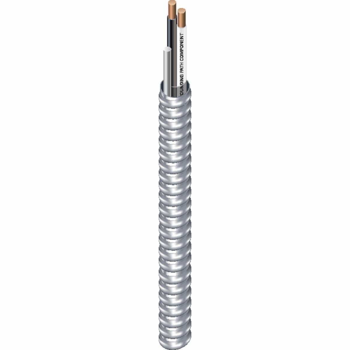 56719102 Type MCAP Multiple Neutral THHN Interlocked Armored Cable, Reel Packaging, 600 V AC, (2) 12 AWG Solid Copper Conductor, 1000 ft L