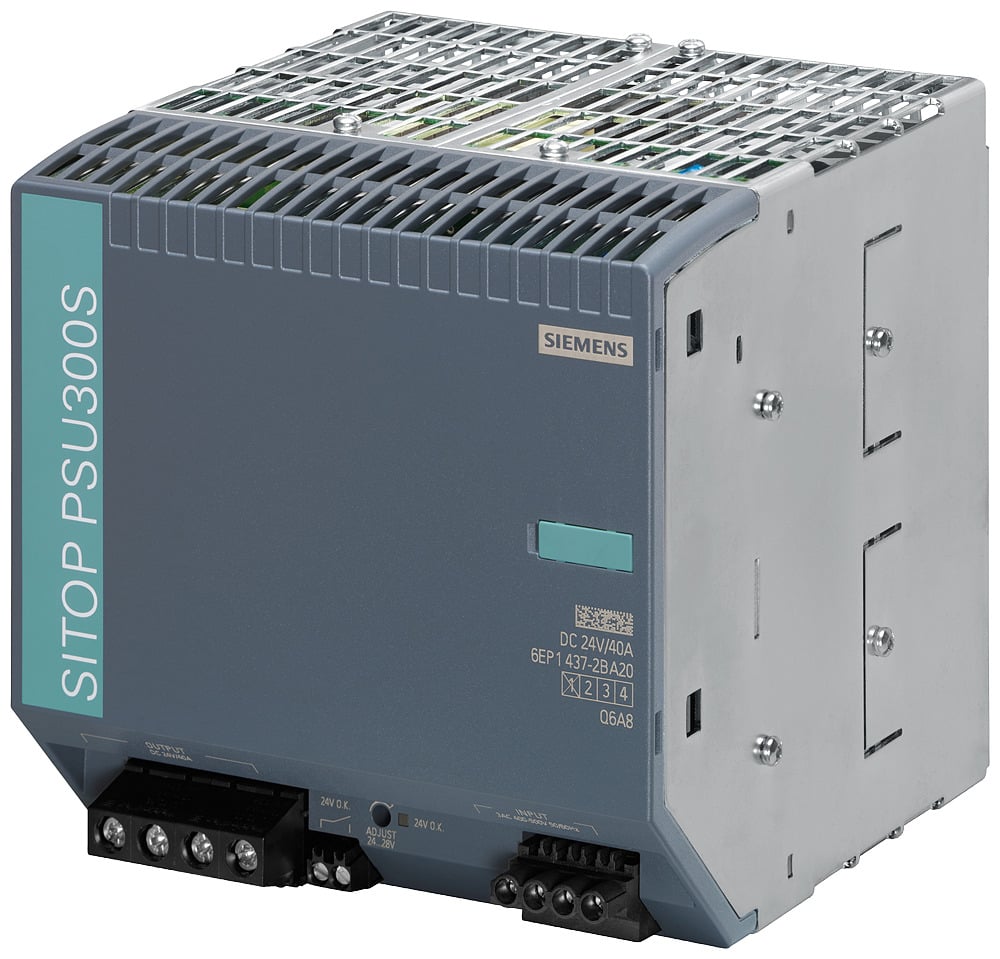 6EP14372BA20 SITOP PSU300S 3-Phase Stabilized Power Supply, 400 to 500 V AC Input, 24 VDC Output, 960 W Power Rating, 40 A, DIN Rail Mounting