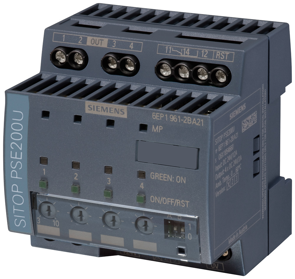6EP19612BA21 4-Channel Selectivity Module, 24 V DC Input, 24 V DC Output, 40 A Input, 10 A Output