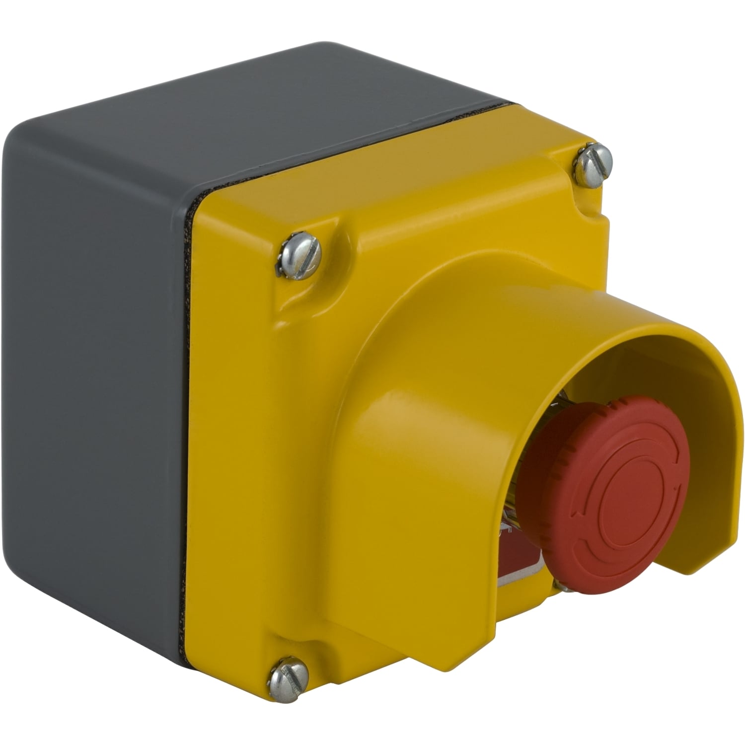 9001KYG1Y2 Harmony Guarded Enclosure With Red Turn-To Release Mushroom, For Use With 30 mm Control and Signaling Units, NEMA 1/3/4/6/12/13, -13 to 158 deg F, Die Cast Zinc, Yellow