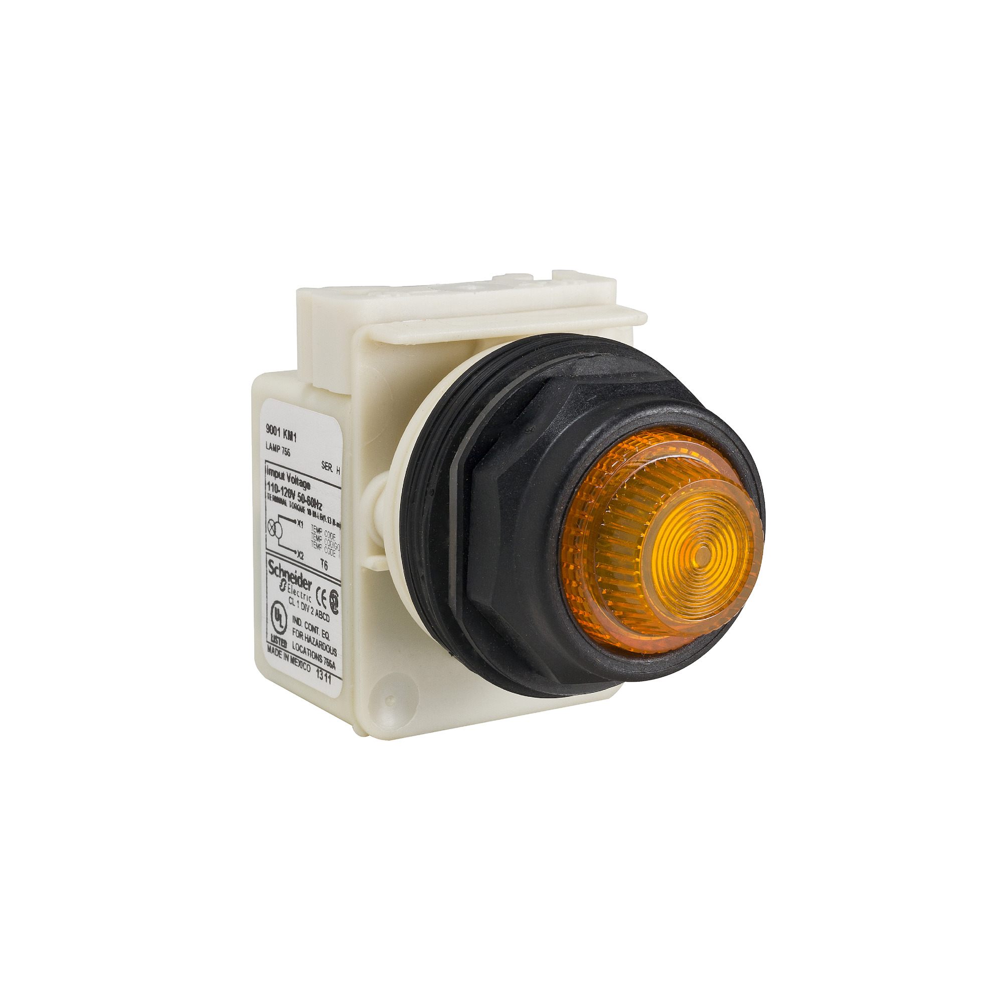 9001SKT35LYA9 Harmony Type SK Corrosion-Resistant Pilot Light, 24 to 28 V AC/DC, 0.28 VA, Domed Lens, Panel Mount