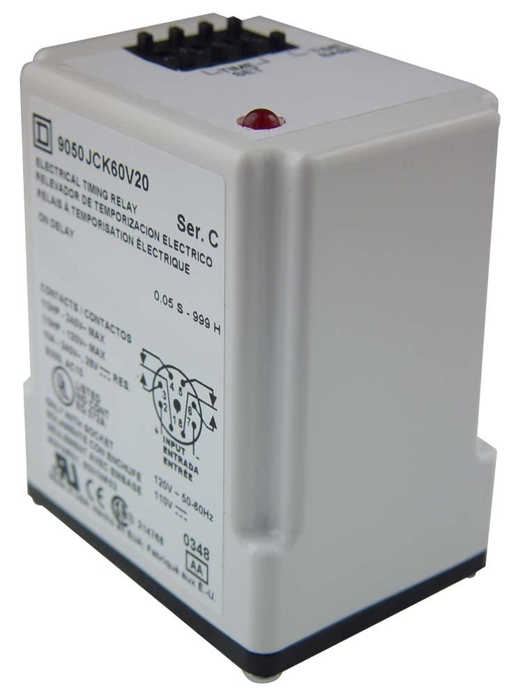 9050JCK60V36 Type JCK Timer Relay, 1 to 999 min Setting, 240 VAC, 8 Pin, 2NO-2NC 2 Form C DPDT Contact