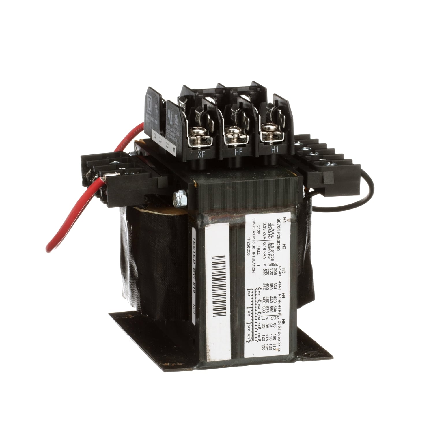 9070TF250D50 Type TF Control Transformer, 240/416/480/600 V Primary, 99/120/130 V Secondary, 250 VA Power Rating, 1 Phase