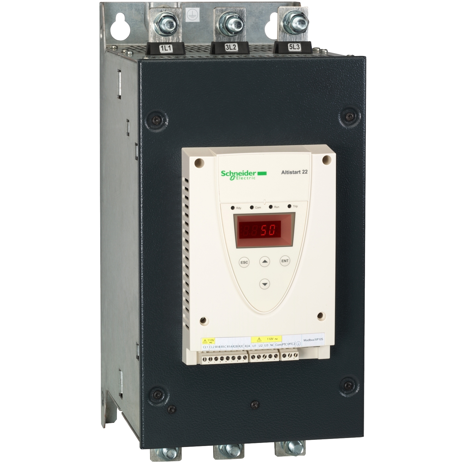 ATS22C41S6U Altistart Integrated Bypass Soft Starter With Heat Sink, 110 VAC V Coil, IP00 Enclosure