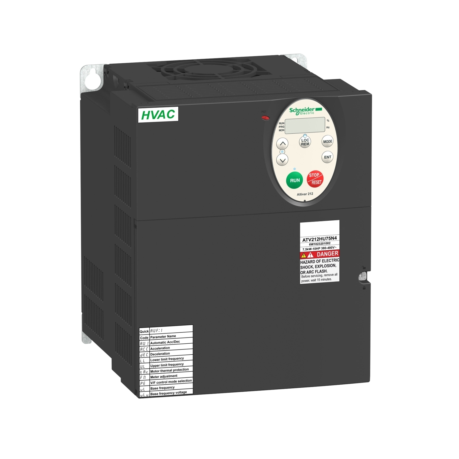 ATV212HD11N4 Altivar 3-Phase Variable Speed Drive, 400 to 480 V AC, 22.5 A, 15 hp, 7.09 in W x 6.69 in D