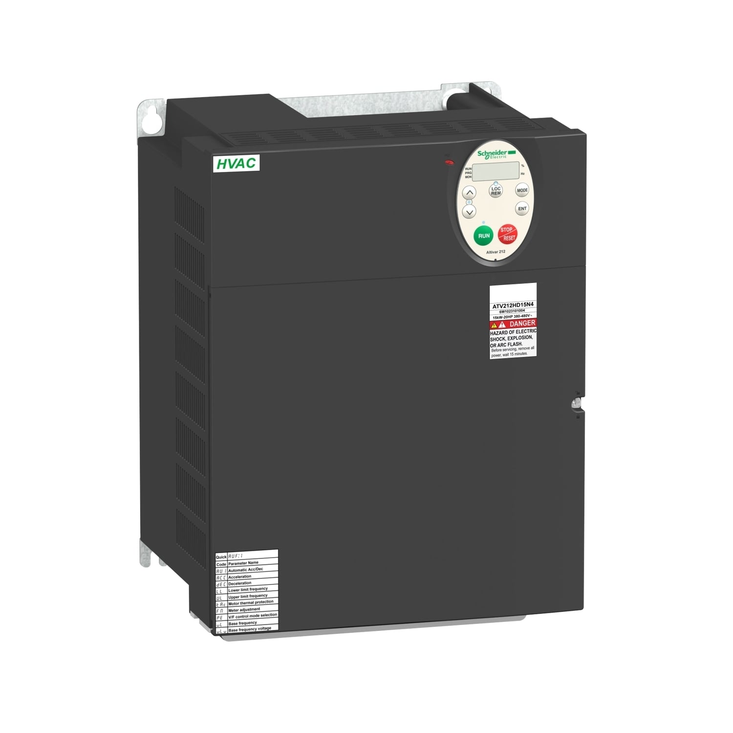 ATV212HD18N4 Altivar 3-Phase AC Variable Speed Drive With Heat Sink, 400 to 480 V AC, 37 A, 25 hp, 9.65 in W x 7.48 in D
