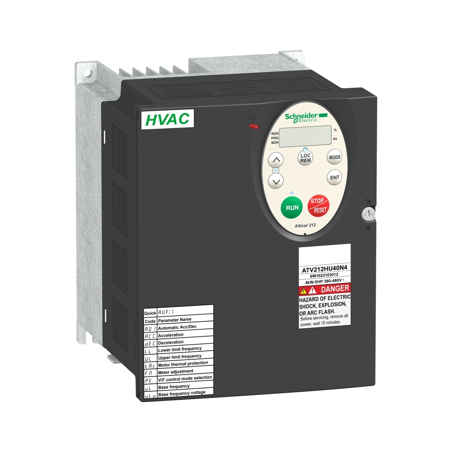 ATV212HU55N4 Altivar 3-Phase Variable Speed Drive, 400 to 480 V AC, 12 A, 7-1/2 hp, 5.59 in W x 5.91 in D