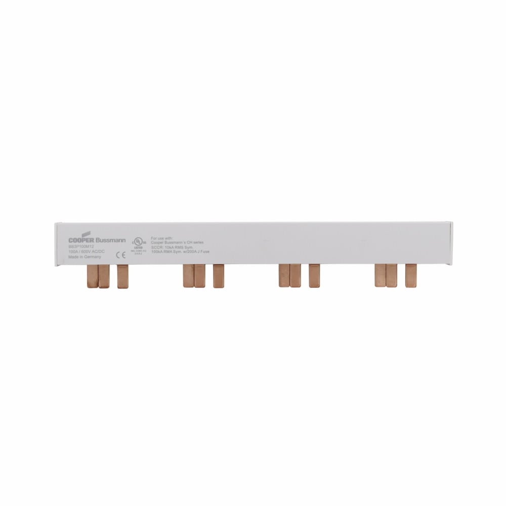 BB3P100M12 3-Phase 12-Pin Modular Combination Busbar With Assembled End Cap, For Use With PV Series Class J/CC/Supplemental Non-Indicating Fuse, 600 V AC/DC, 100 A